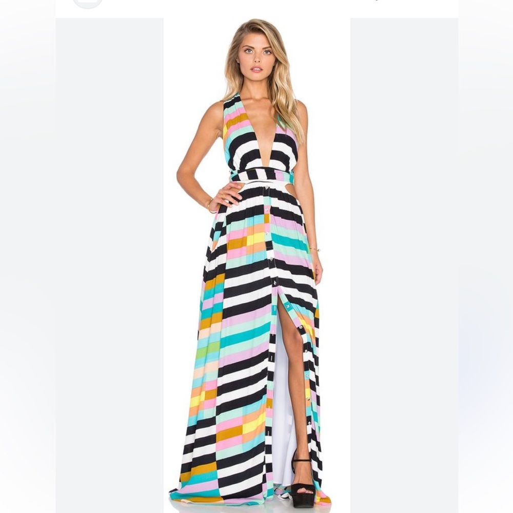 Mara Hoffman Striped rainbow multi color striped halter cross back tie Dress - Picture 3 of 7